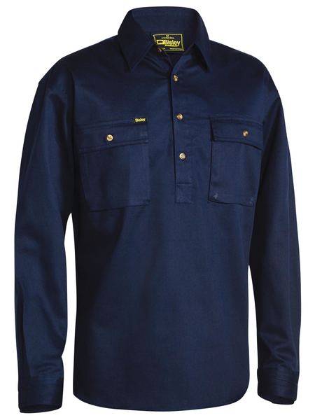 Bisley Closed Front Cotton Drill Shirt L/S | Navy