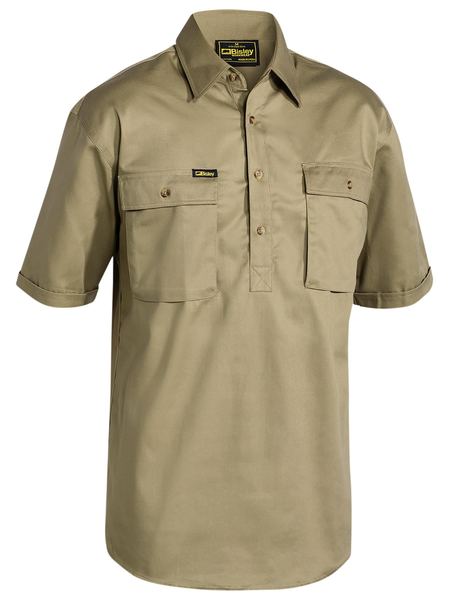 Original Closed Front Cotton Drill Shirt S/S | Khaki