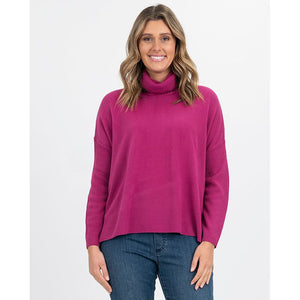 Rib Trim Roll neck Knit | Cerise