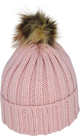 Acrylic Knit Beanie Fur Pom Pom | Blush