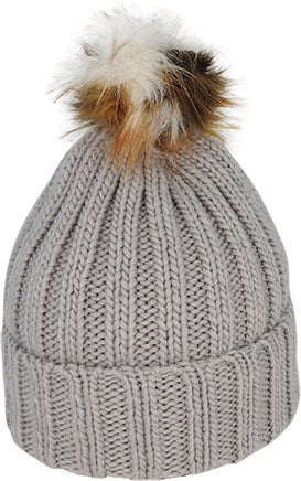 Acrylic Knit Beanie Fur Pom Pom | Grey