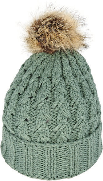 Chunky Cable Knit Beanie with Faux Fur Pom-Pom | Cargo