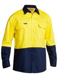 Open Front Hi Vis Drill Shirt L/S | Yellow/Navy