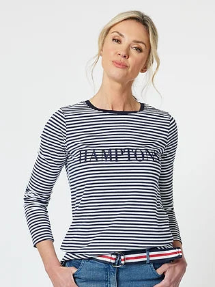 Hampton Long Sleeve Stripe Tee | Navy