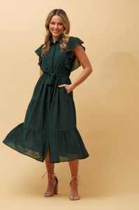 Cap Sleeve Shirt Dress | Emerald