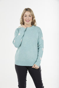 Crew Neck Pullover with Hearts | Seafoam