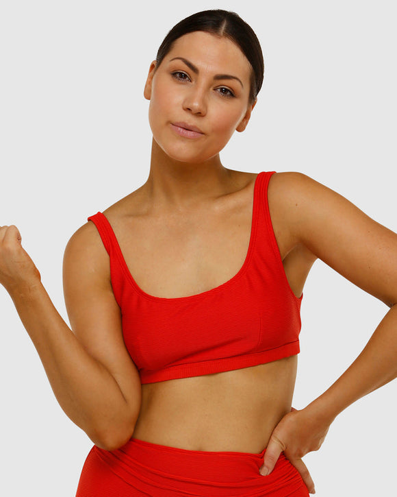 HUSH HUSH |Ribbed Swim Crop | Lava Red
