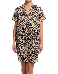 Short Sleeve Satin Nightshirt | Animal Print