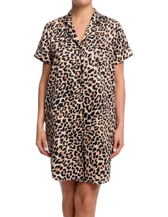 Short Sleeve Satin Nightshirt | Animal Print