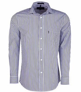 Pilbara Mens L/S Shirt | Navy-White