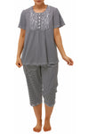 Schrank Stripe Cotton Jersey Capri Pyjama -Navy