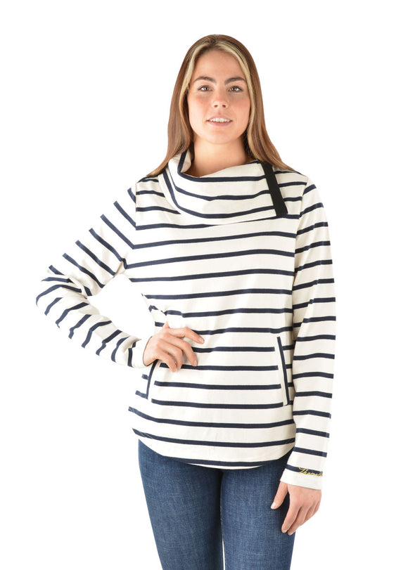 Annette Shawl Collared Pull Over | Oat Meal/Navy