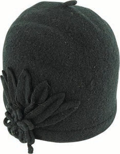 Boiled Wool Pull on with Flower | Black