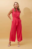 Sleeveless Button Detail Jumpsuit | Raspberry