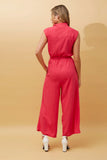 Sleeveless Button Detail Jumpsuit | Raspberry