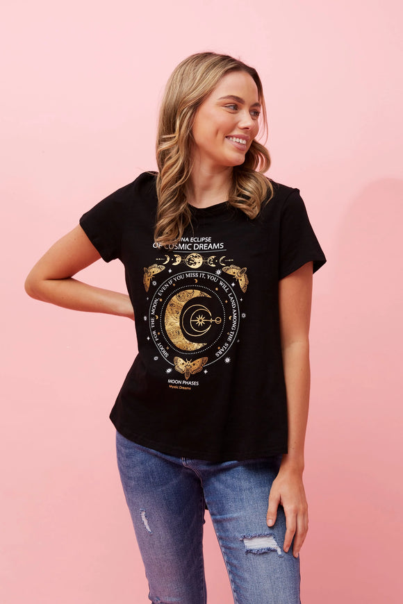 Moon Phase Printer Tee | Black