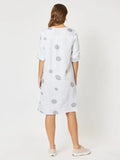 Clarity Spot Linen Tab Sleeve Dress