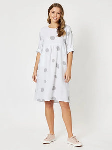 Clarity Spot Linen Tab Sleeve Dress