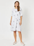 Clarity Spot Linen Tab Sleeve Dress