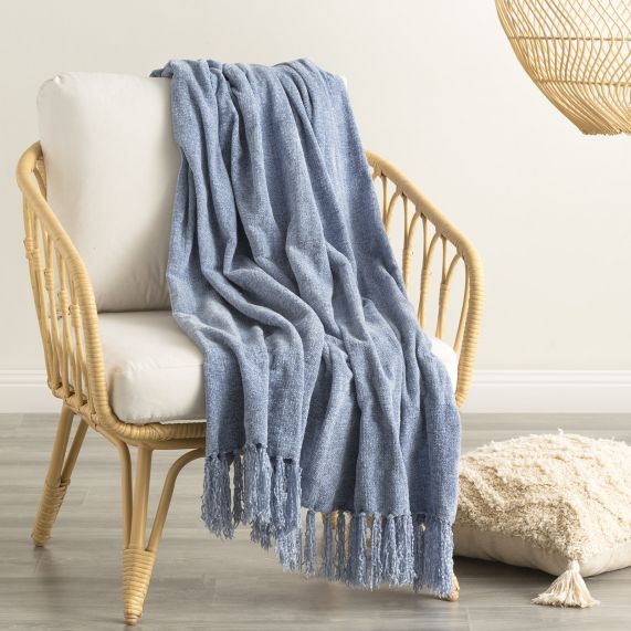 Renee Taylor Newland Chenille Throw | French Blue