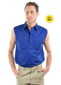 HARD SLOG Half Placket Light Cotton Sleeveless Shirt