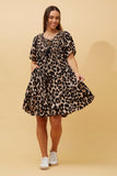 Short Sleeve Leopard Print Babydoll Dress