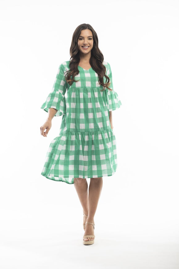 Gingham Dress Layers 3/4 Sleeve