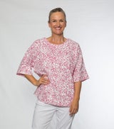 Half Sleeve Linen Cotton Print Panelled Top | Pink