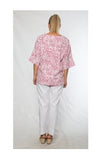 Half Sleeve Linen Cotton Print Panelled Top | Pink