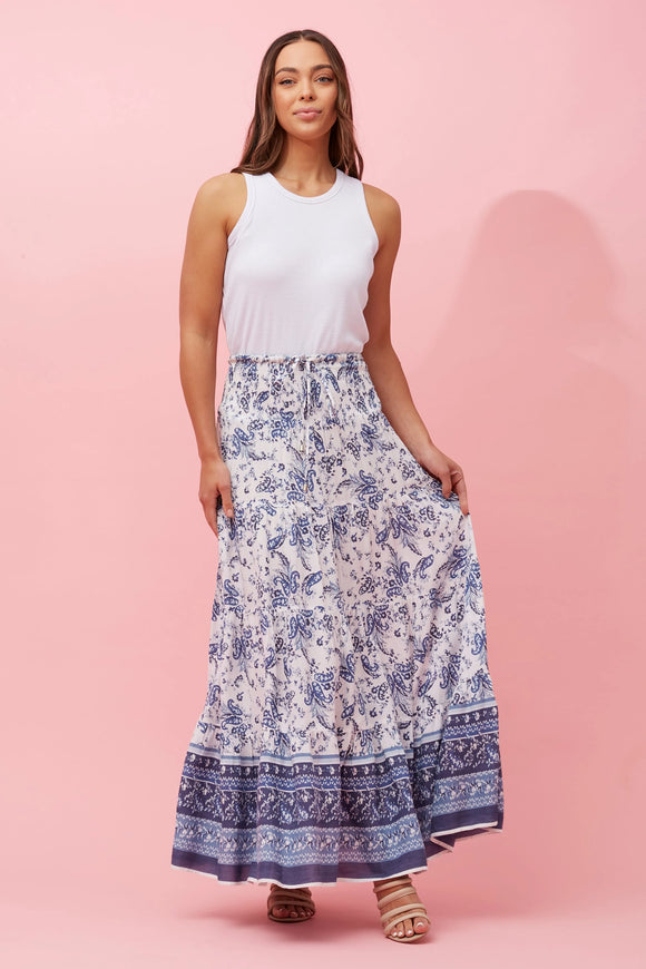 Zara Paisley Boho Bordered Print Maxi Skirt